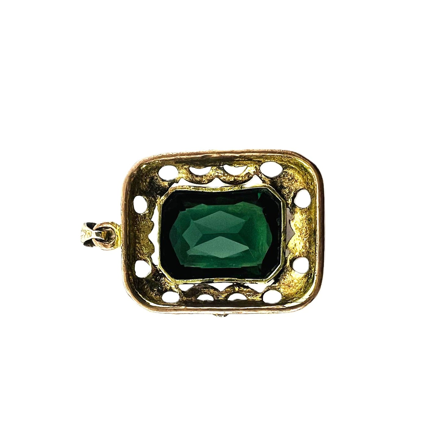 Antike Art-Déco Kette mit smaragdgrünem Anhänger – vergoldetes Collier um 1930