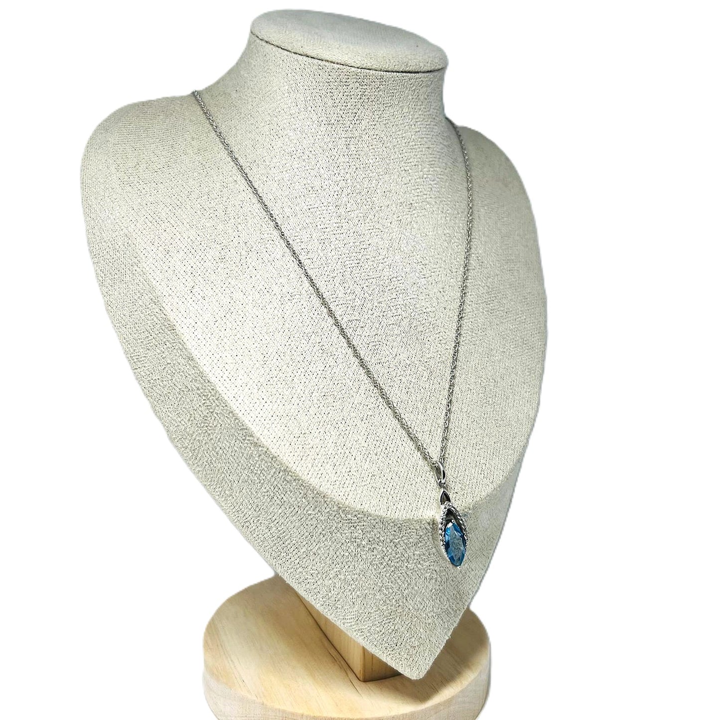 925 Silber Kette mit topasblauem Kristall