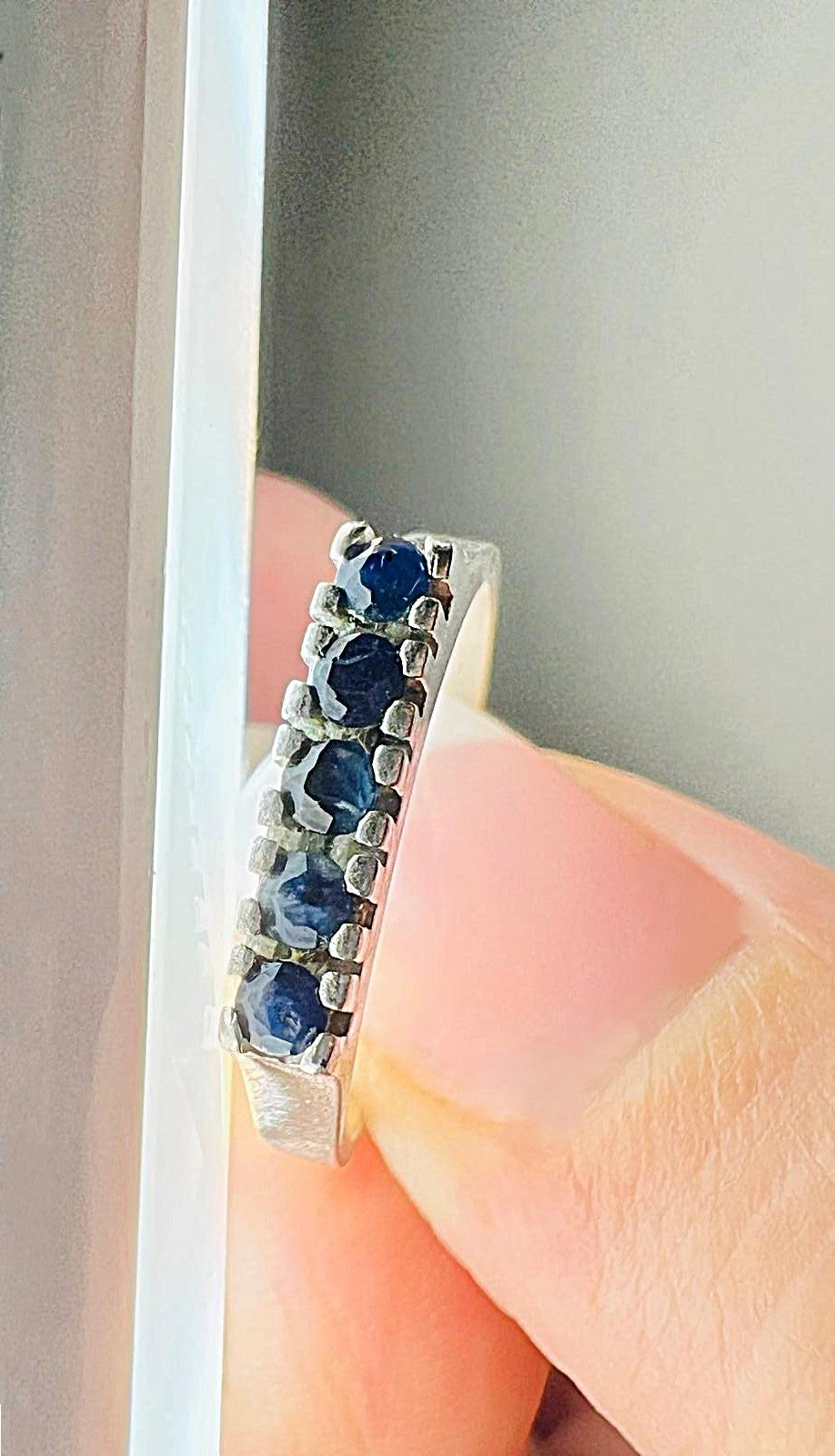 835 silver Art Deco ring with genuine sapphire gemstones – adjustable size