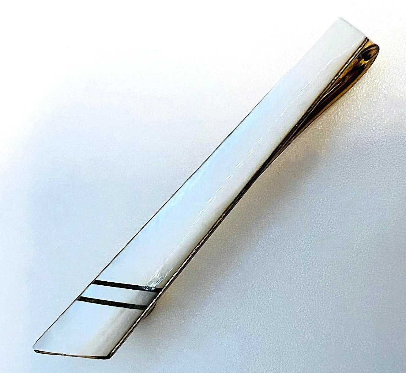 Retro tie clip made of gold-plated brass with mother of pearl