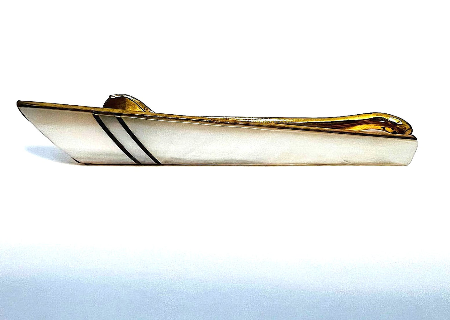 Retro tie clip made of gold-plated brass with mother of pearl