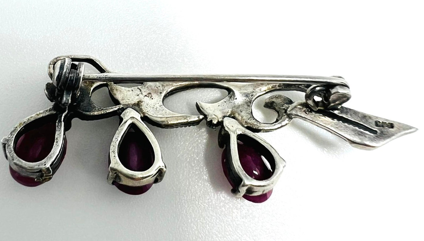 925er Silber Brosche – 3 Rubine 3,51 ct
