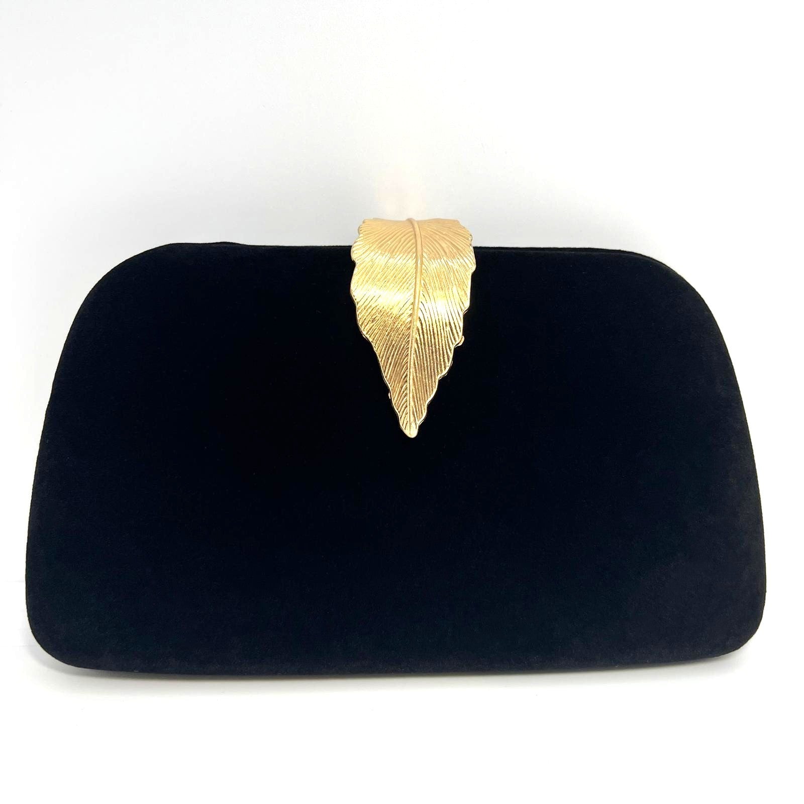 Elegante Abendtasche Clutch Schwarz Samt Gold Verschluss