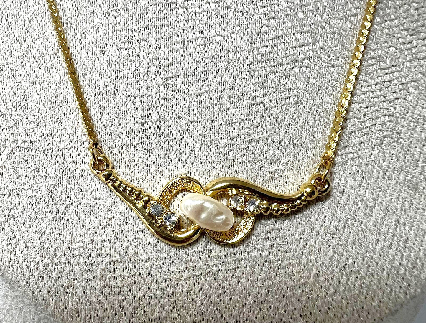 Vintage Kette goldfarben Süßwasserperle & Zirkonia