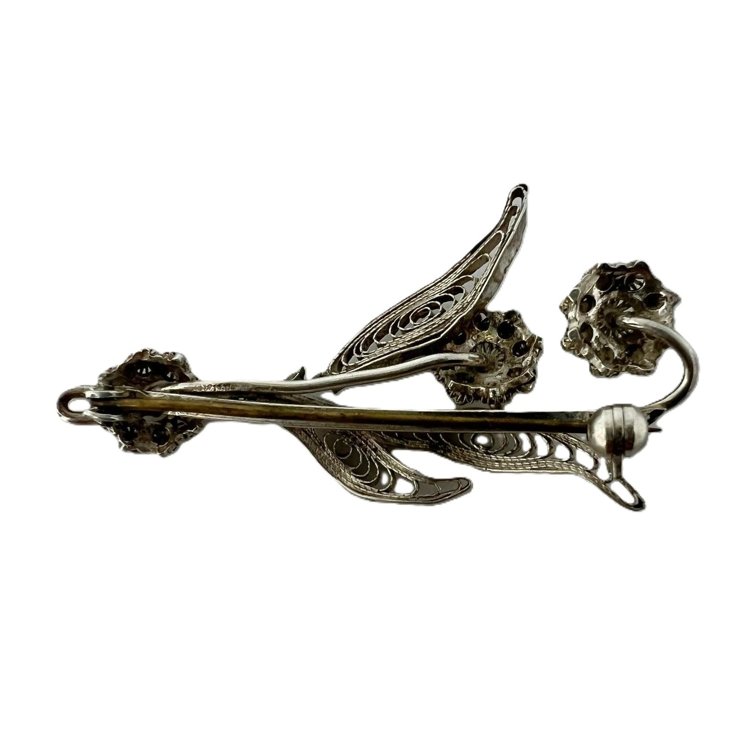 Antike Silber Filigran Blumenbrosche