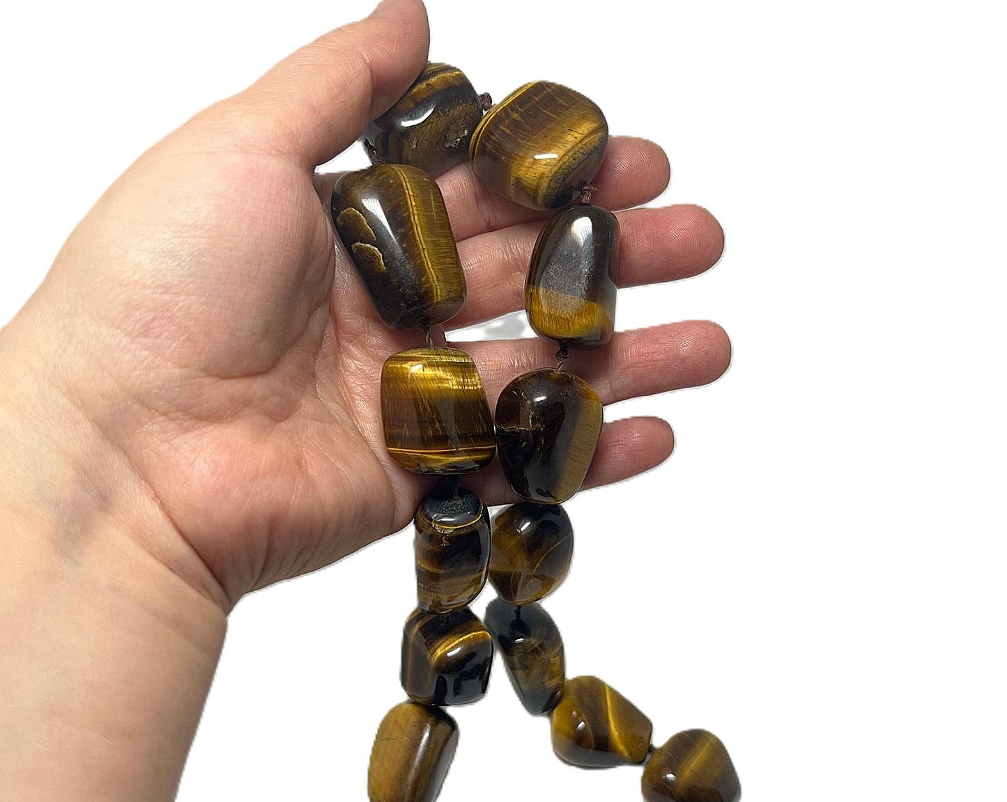 XXL Tigerauge Edelsteinkette Designer Statement Collier, handgeknotet, Vintage