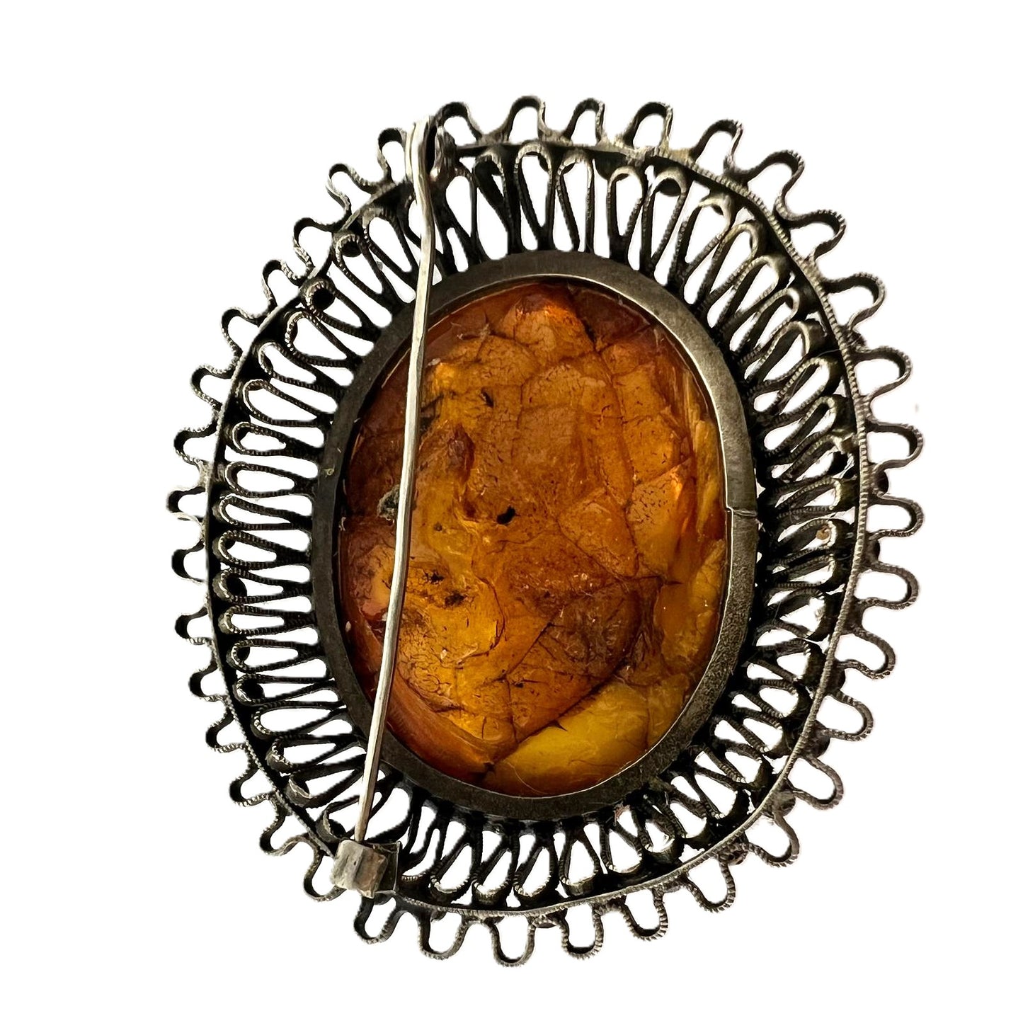 Vintage Bernsteinbrosche Filigran