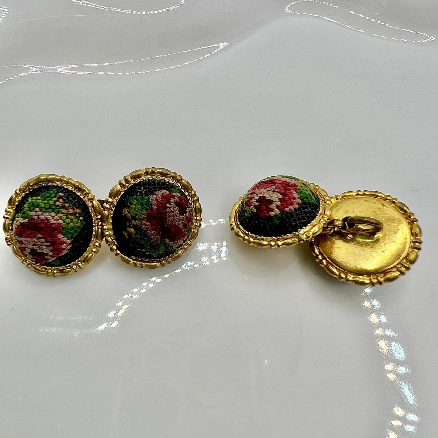 Art Deco Petit Point Muster Stickerei Manschettenknöpfe