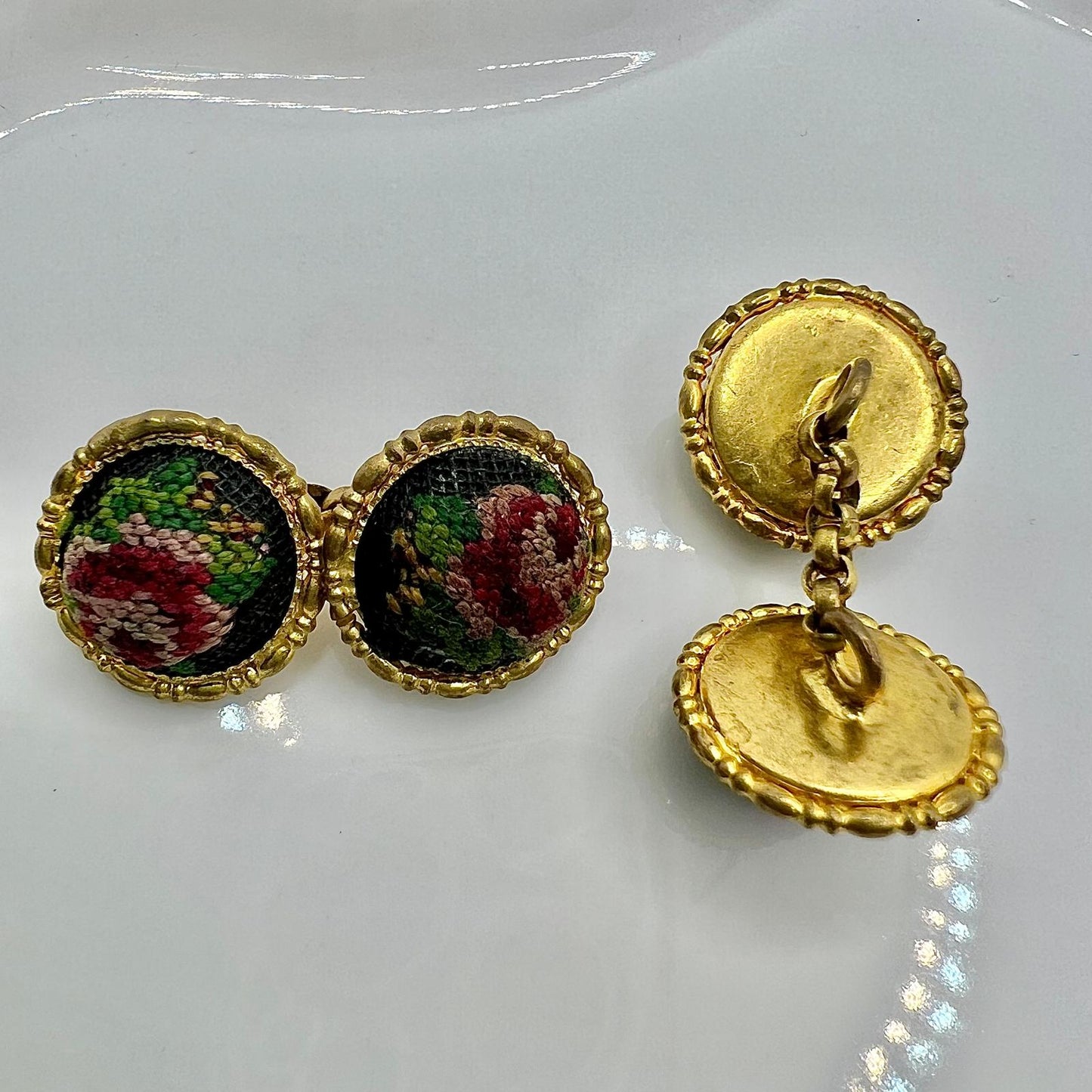 Art Deco Petit Point Muster Stickerei Manschettenknöpfe