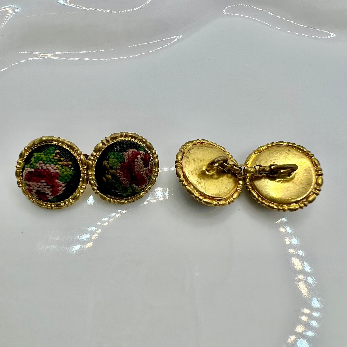 Art Deco Petit Point Muster Stickerei Manschettenknöpfe