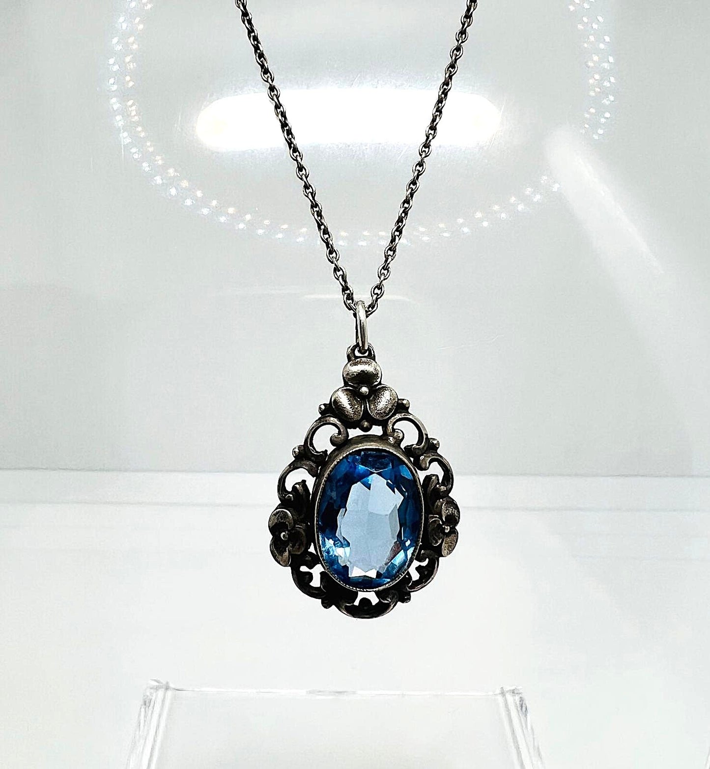 Art Deco 835 Silber Kette mit Topaz Anhänger