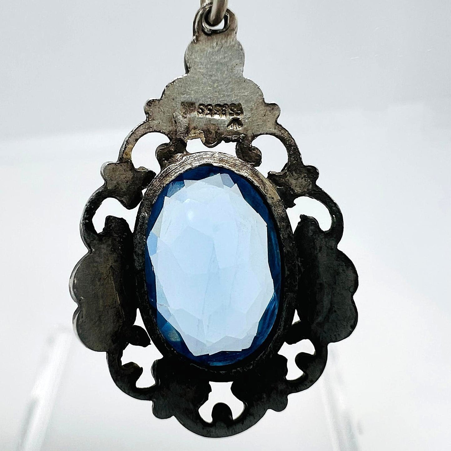 Art Deco 835 Silber Kette mit Topaz Anhänger