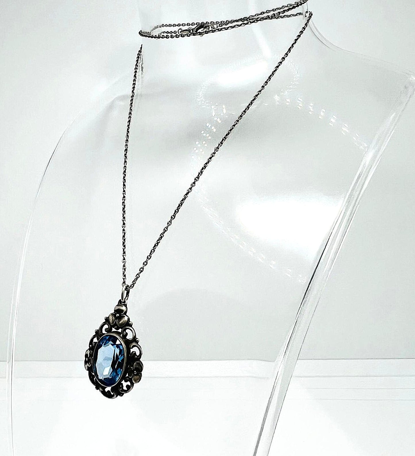 Art Deco 835 Silber Kette mit Topaz Anhänger