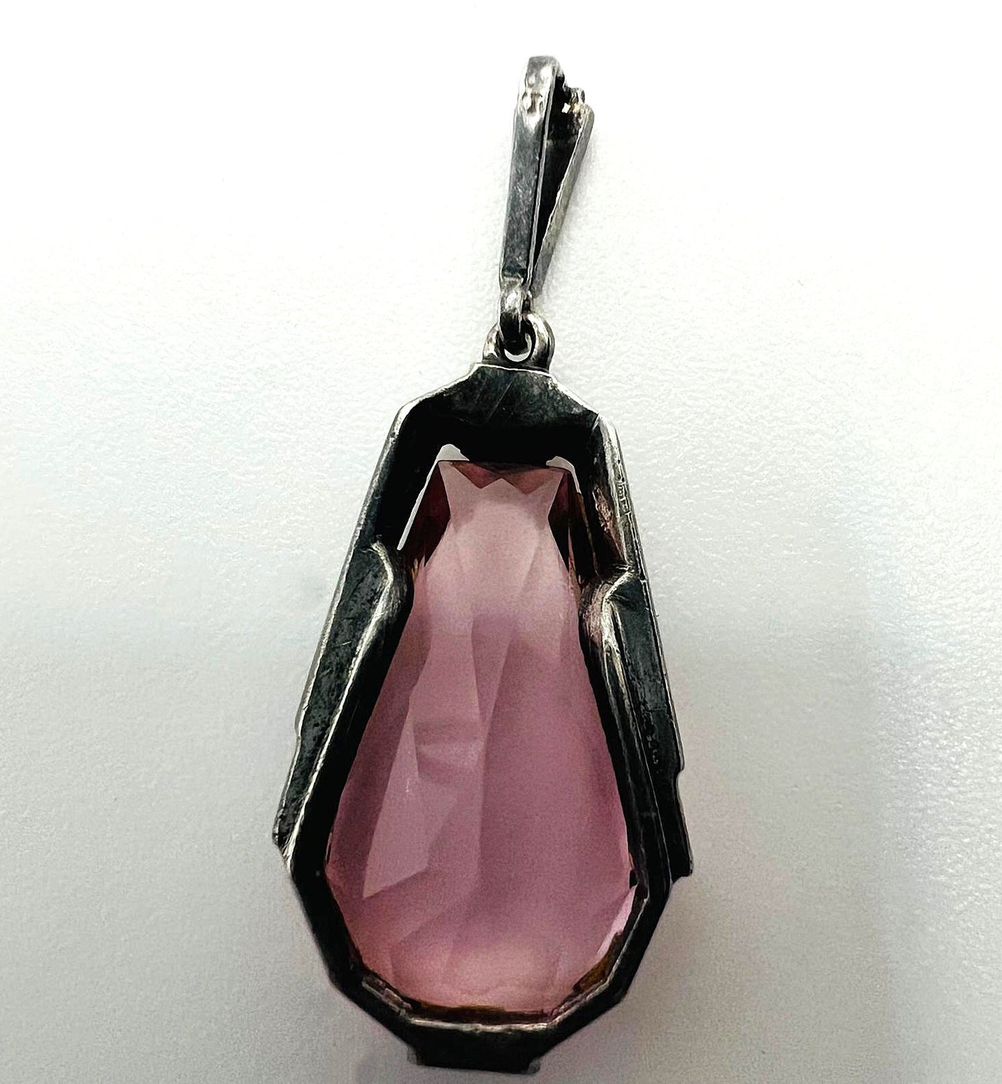 Art Deco pendant in 835 silver with pink spinel | Vintage unique geometric