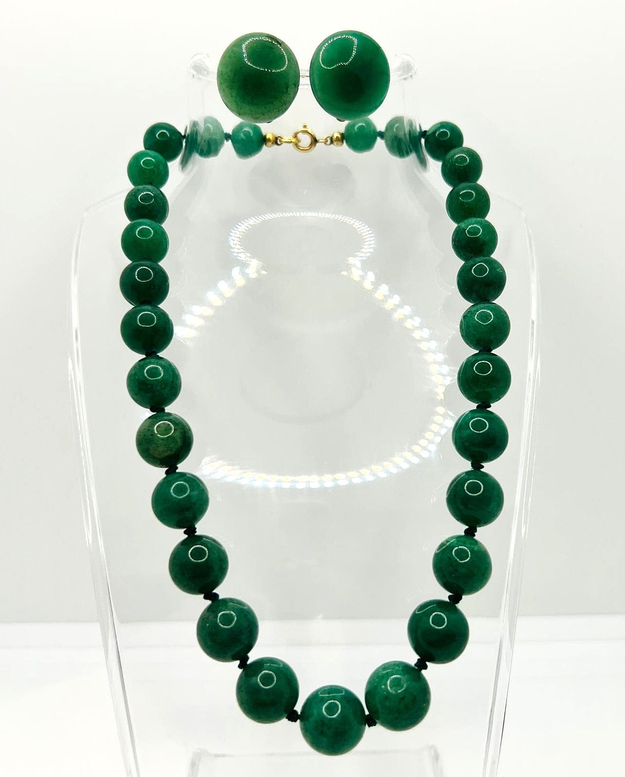 Aventurin Kette mit vergoldeten Ohrclips