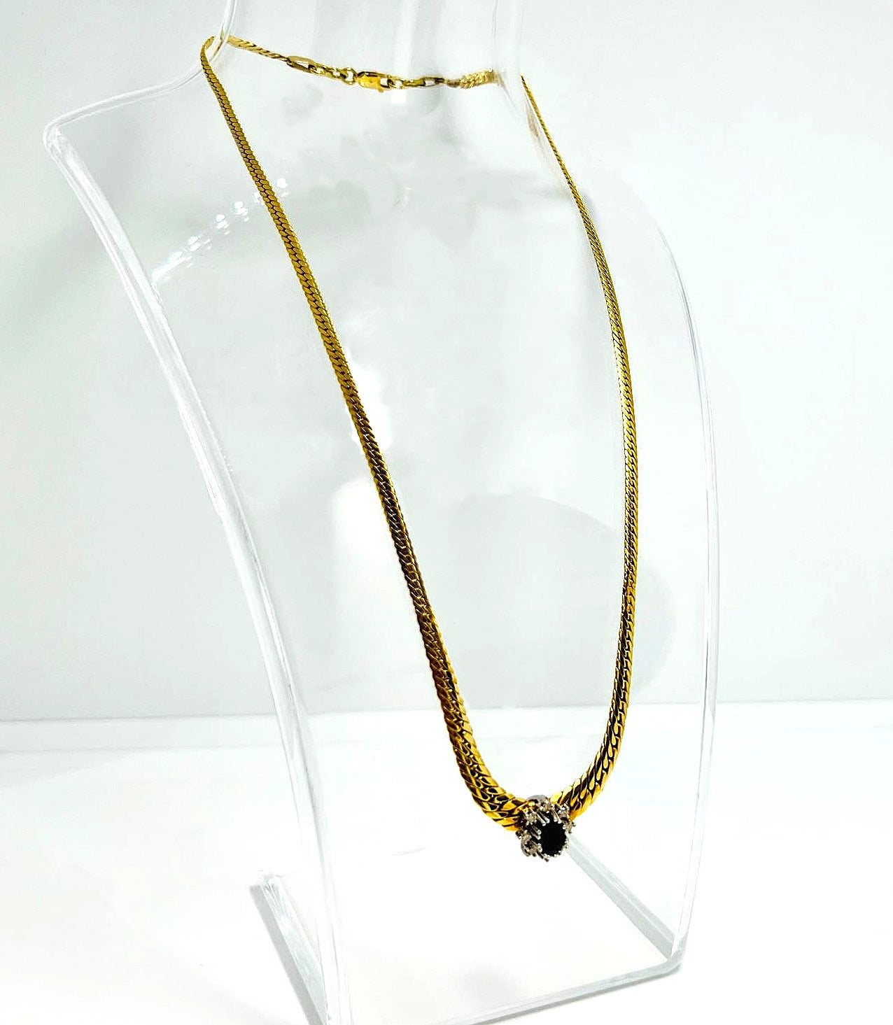 Collier 585er Gold Blue Sapphire & 8 Brillanten