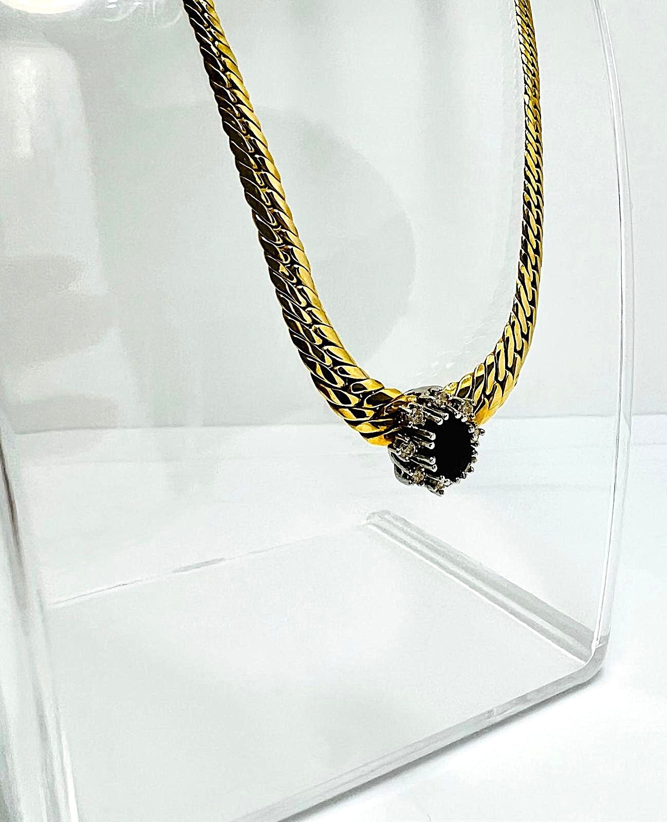 Collier 585er Gold Blue Sapphire & 8 Brillanten