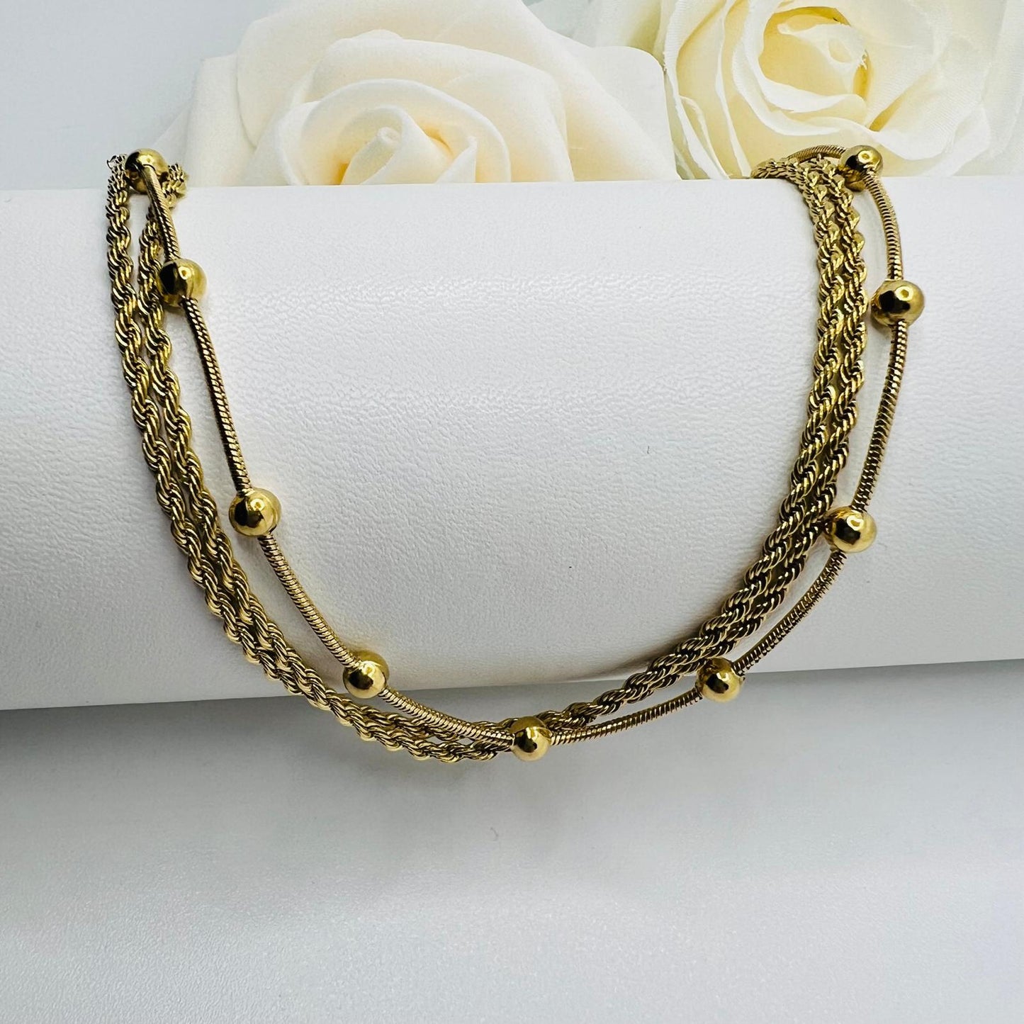 Edelstahl Fußkette mit Kordelkette