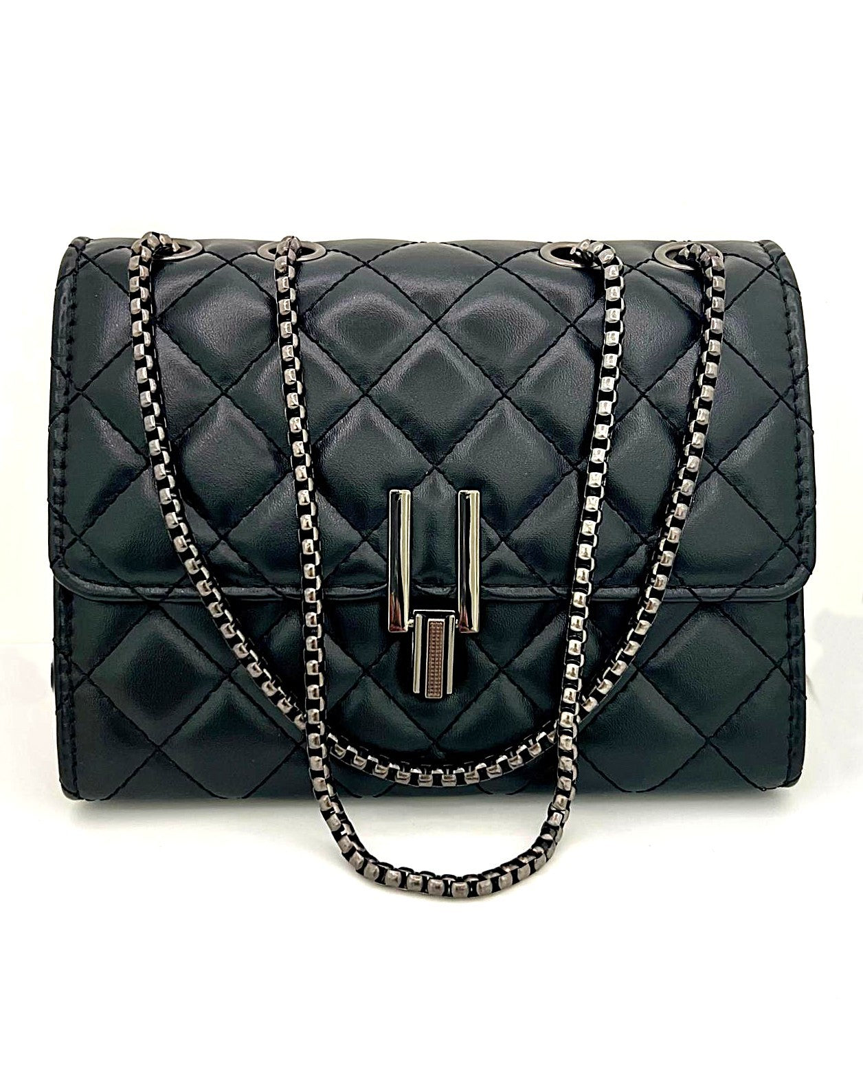 Schultertasche mit Schwarzmetall-Kette