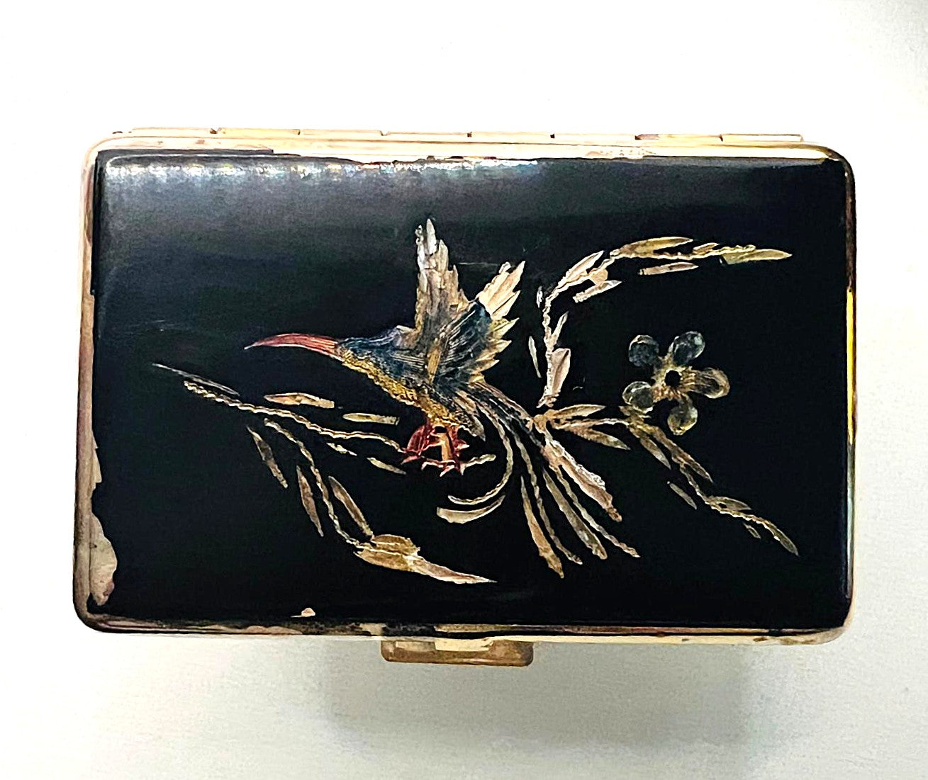Emaille Pillendose mit Vogelmotiv