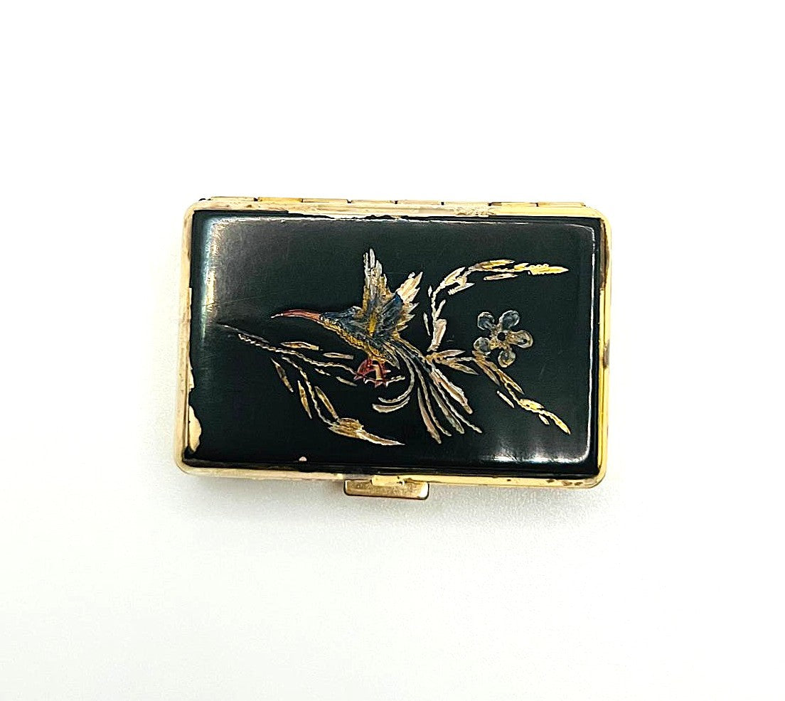 Emaille Pillendose mit Vogelmotiv