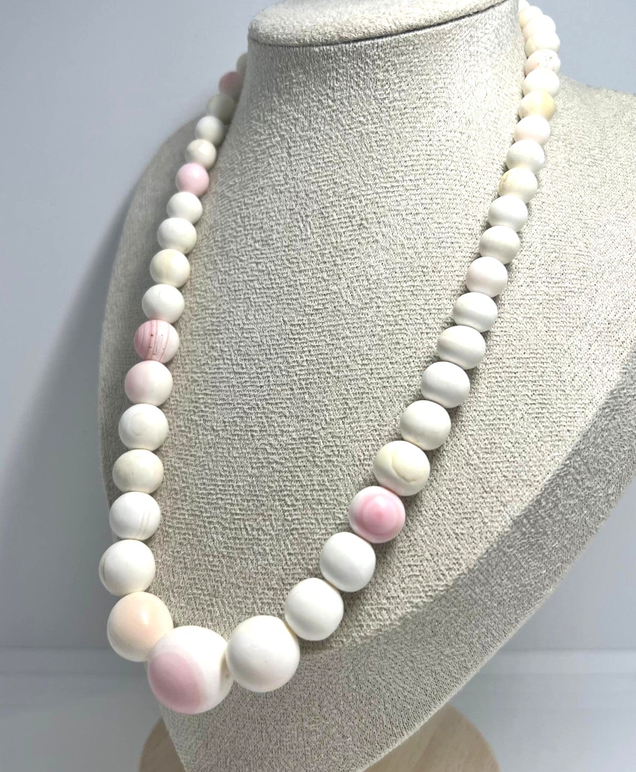 Angel skin coral necklace Art Deco with 835 silver | Vintage jewelry unique piece 68.26g