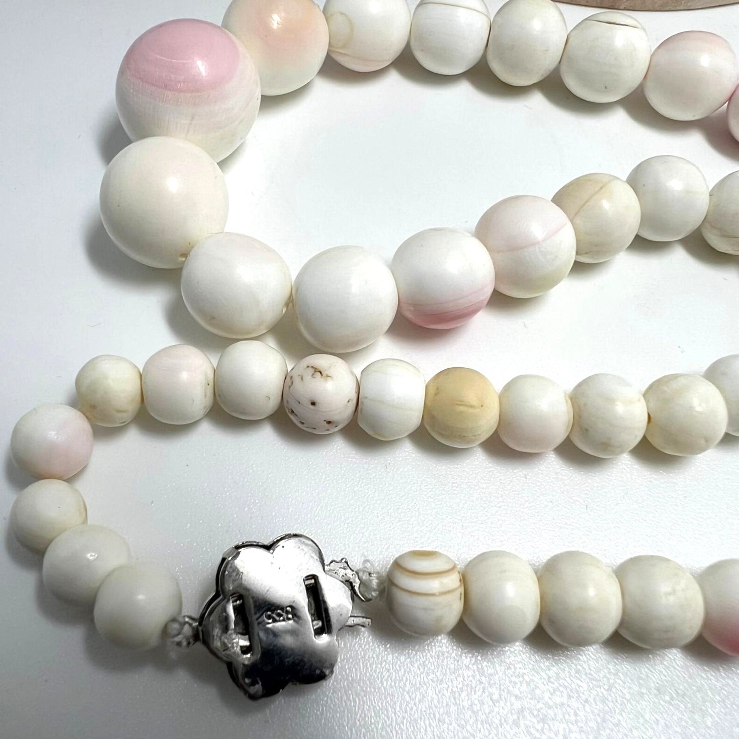 Angel skin coral necklace Art Deco with 835 silver | Vintage jewelry unique piece 68.26g