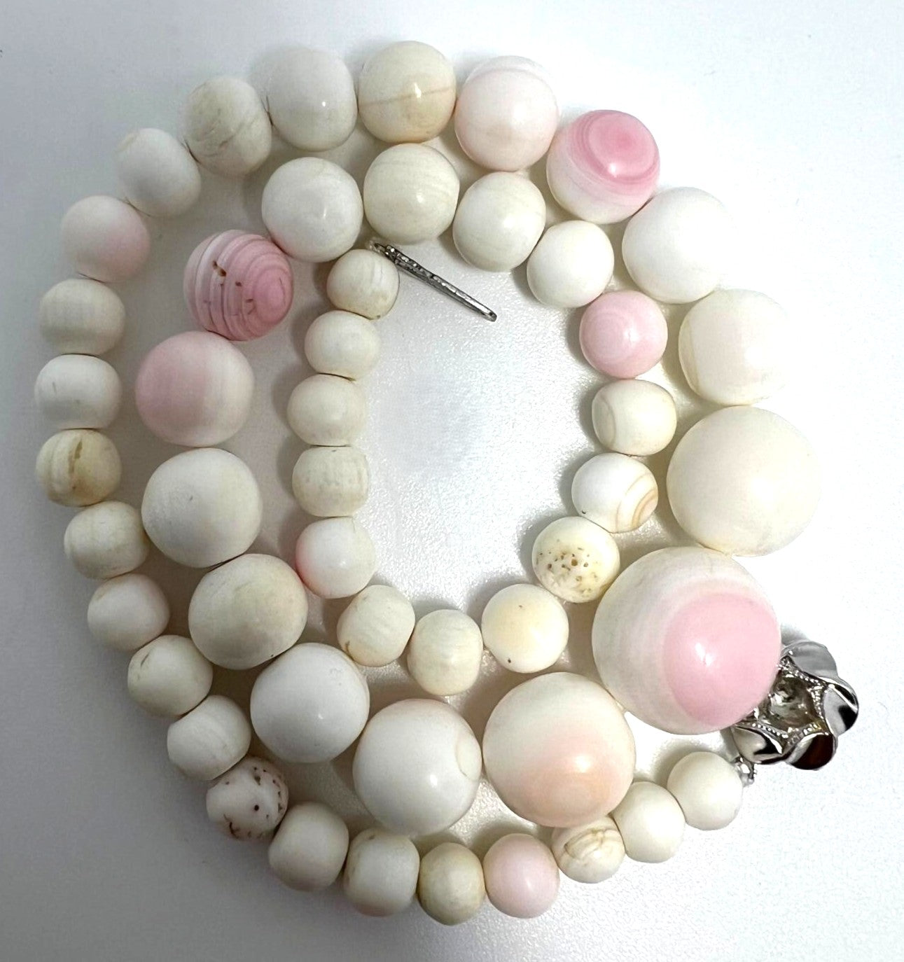 Angel skin coral necklace Art Deco with 835 silver | Vintage jewelry unique piece 68.26g