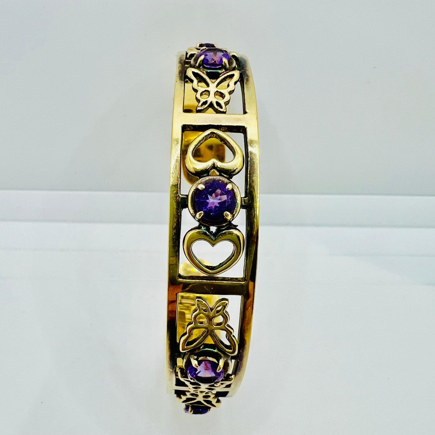 Vintage bangle with amethyst gemstones 925 silver gold-plated