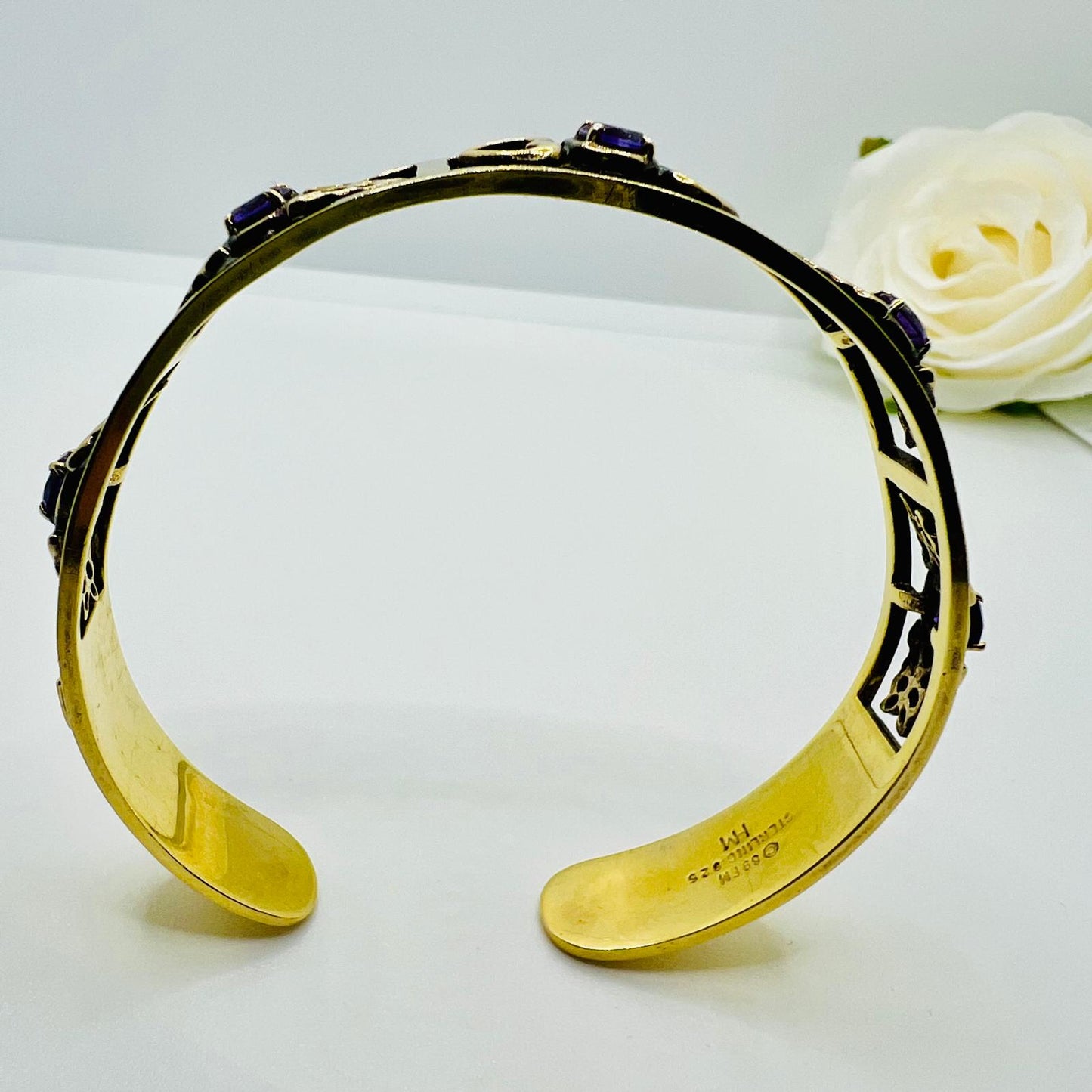 Vintage bangle with amethyst gemstones 925 silver gold-plated