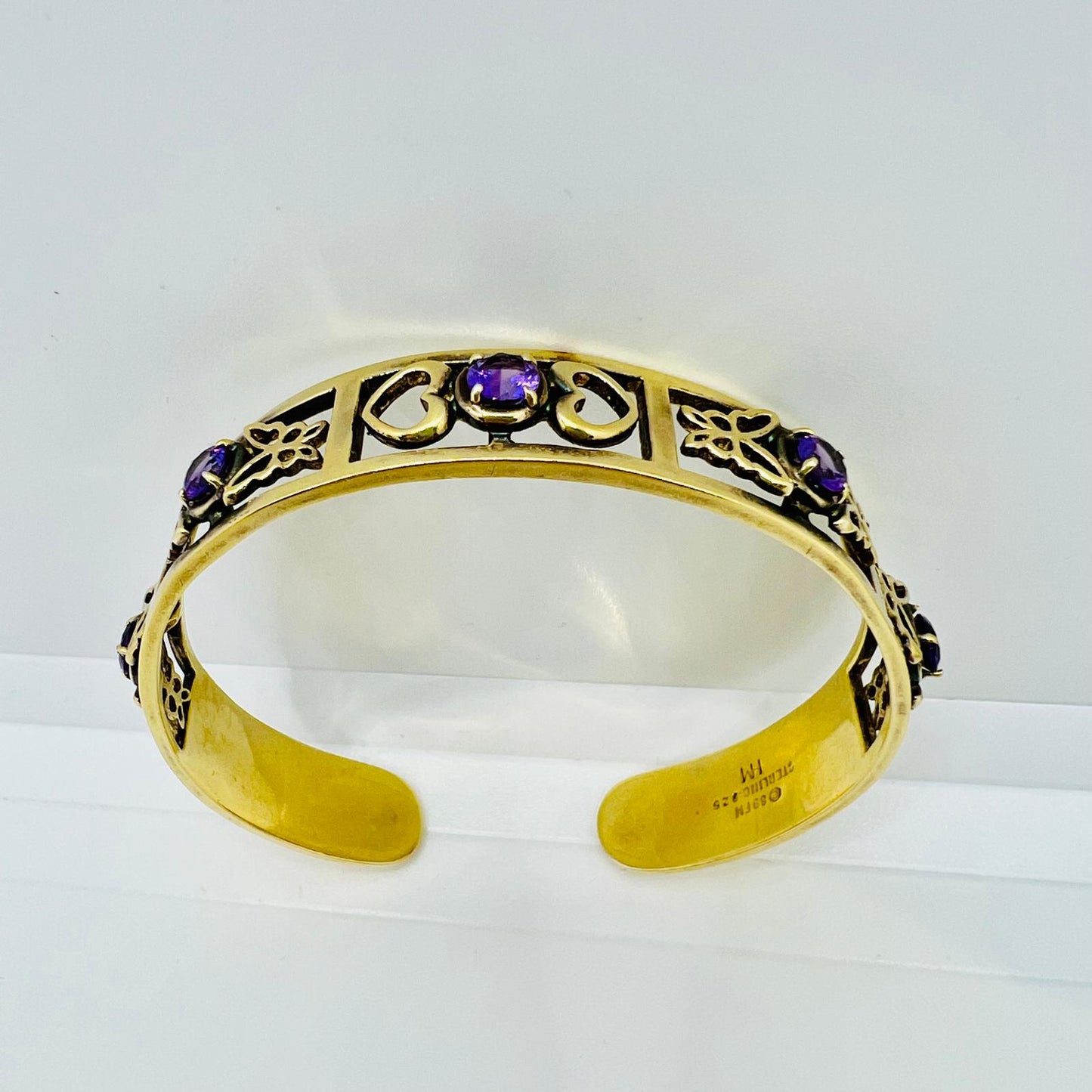 Vintage bangle with amethyst gemstones 925 silver gold-plated