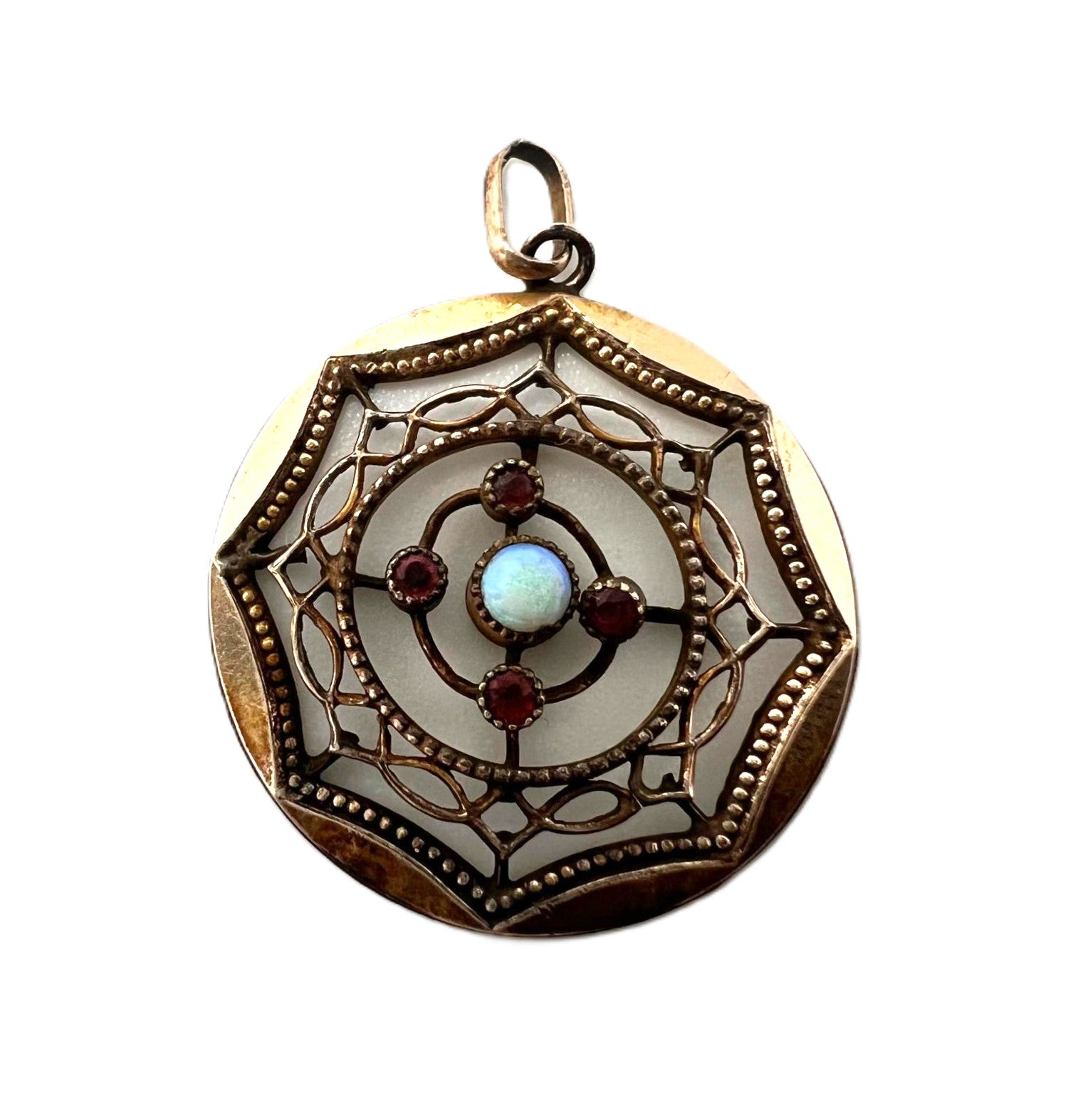 Antiker Tombak-Anhänger mit Milchopal & Granat