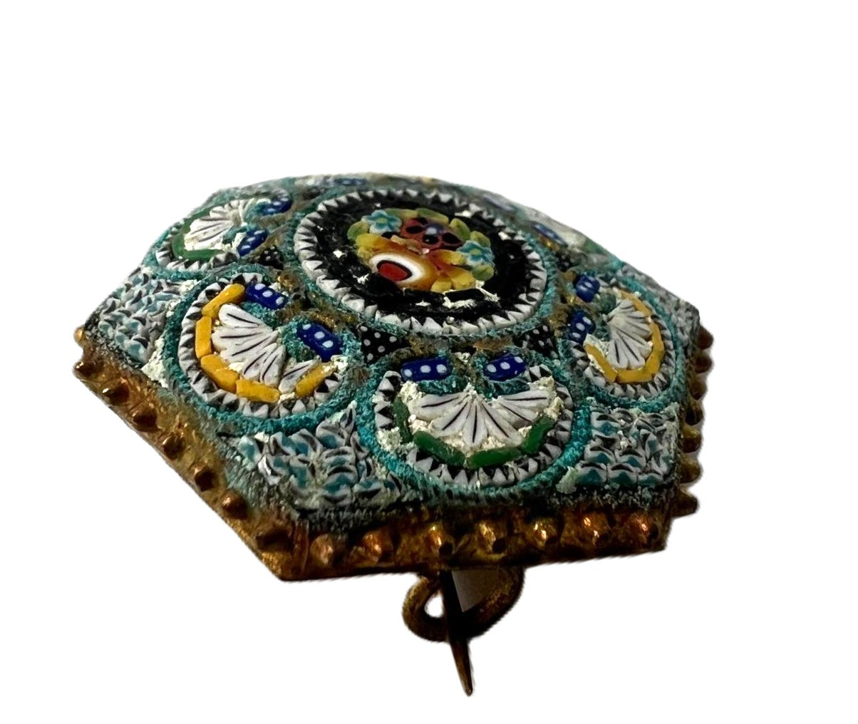 Antike Mikromosaik-Brosche Biedermeier