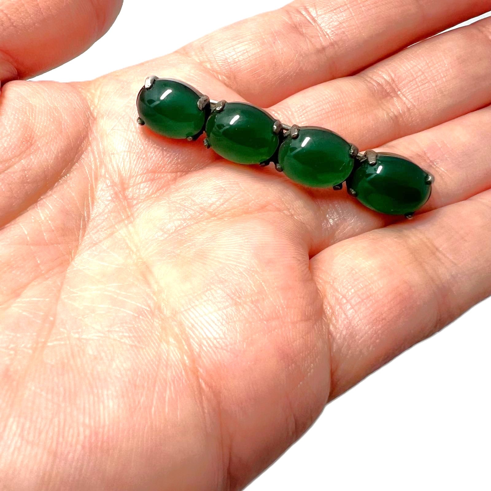 Elegante Art Déco Silberbrosche mit Chrysopras 