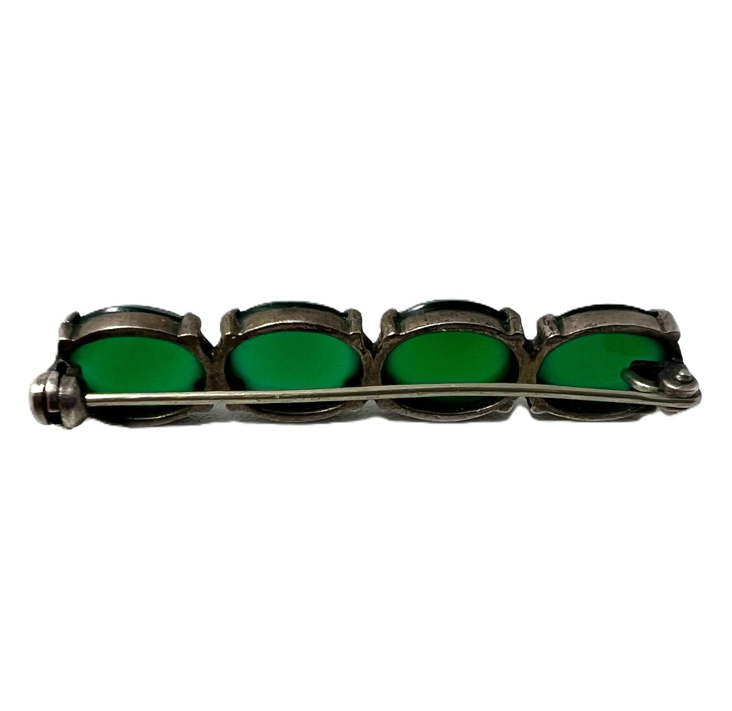 Elegante Art Déco Silberbrosche mit Chrysopras 