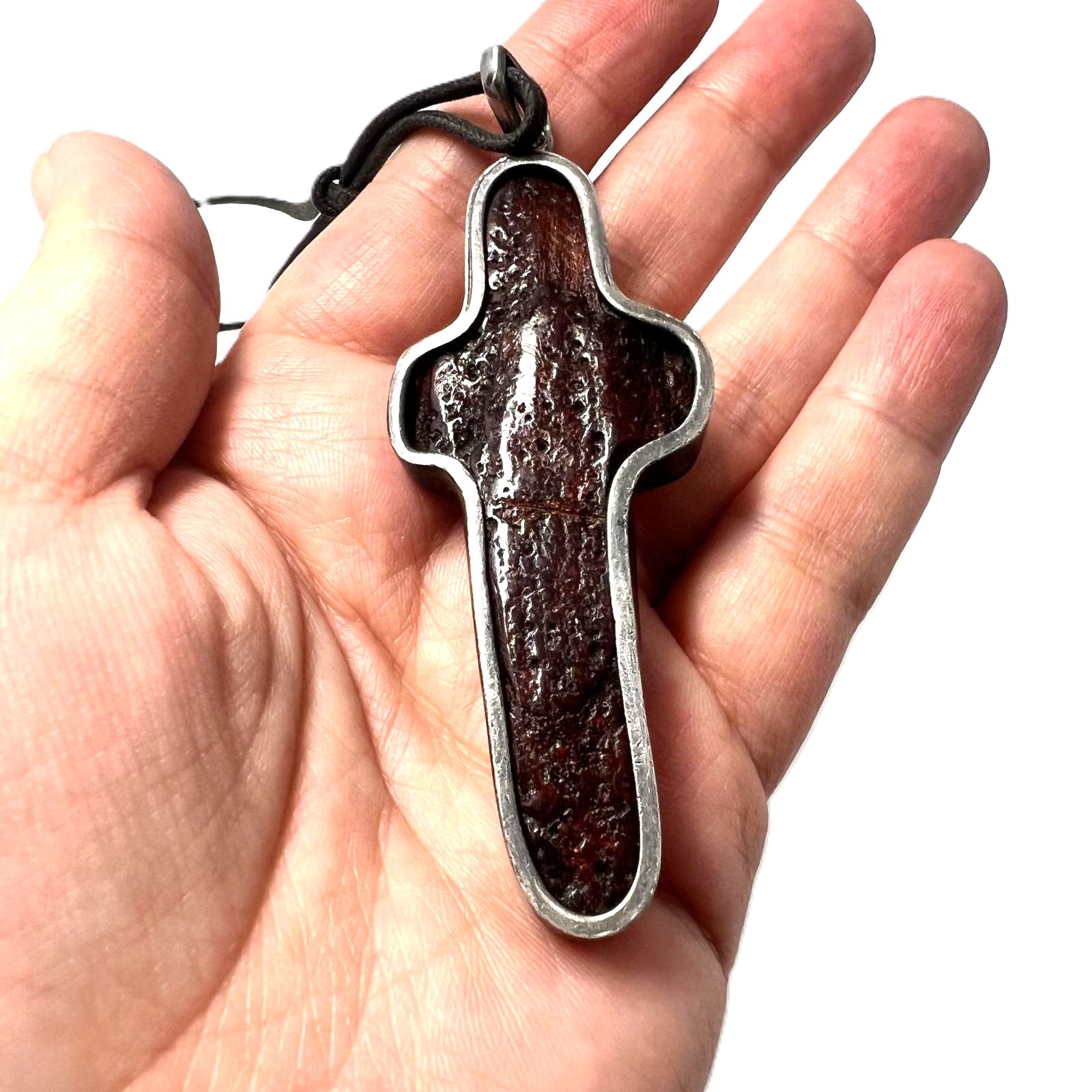 XXL Bernstein Kreuz-Anhänger Silber