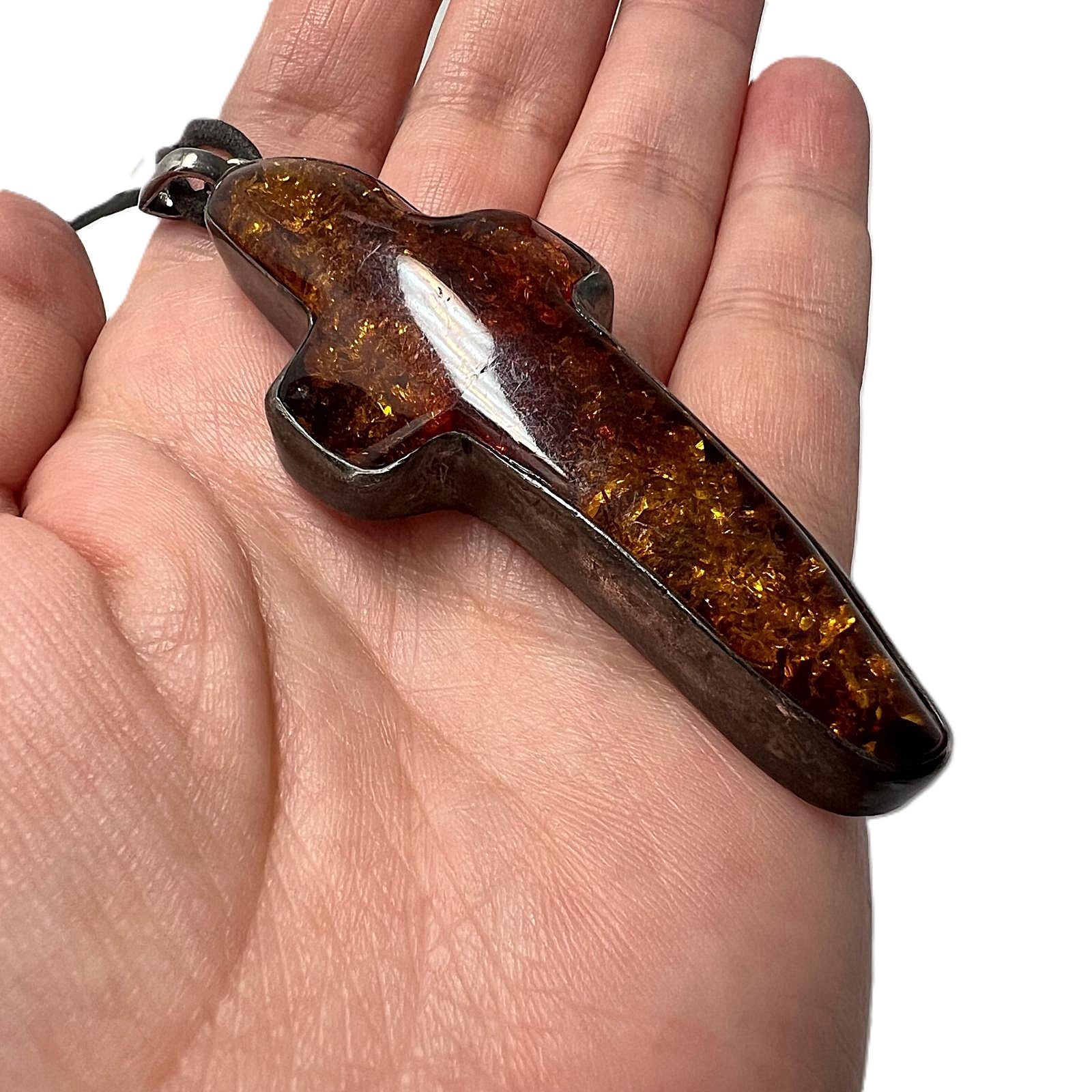 XXL Bernstein Kreuz-Anhänger Silber