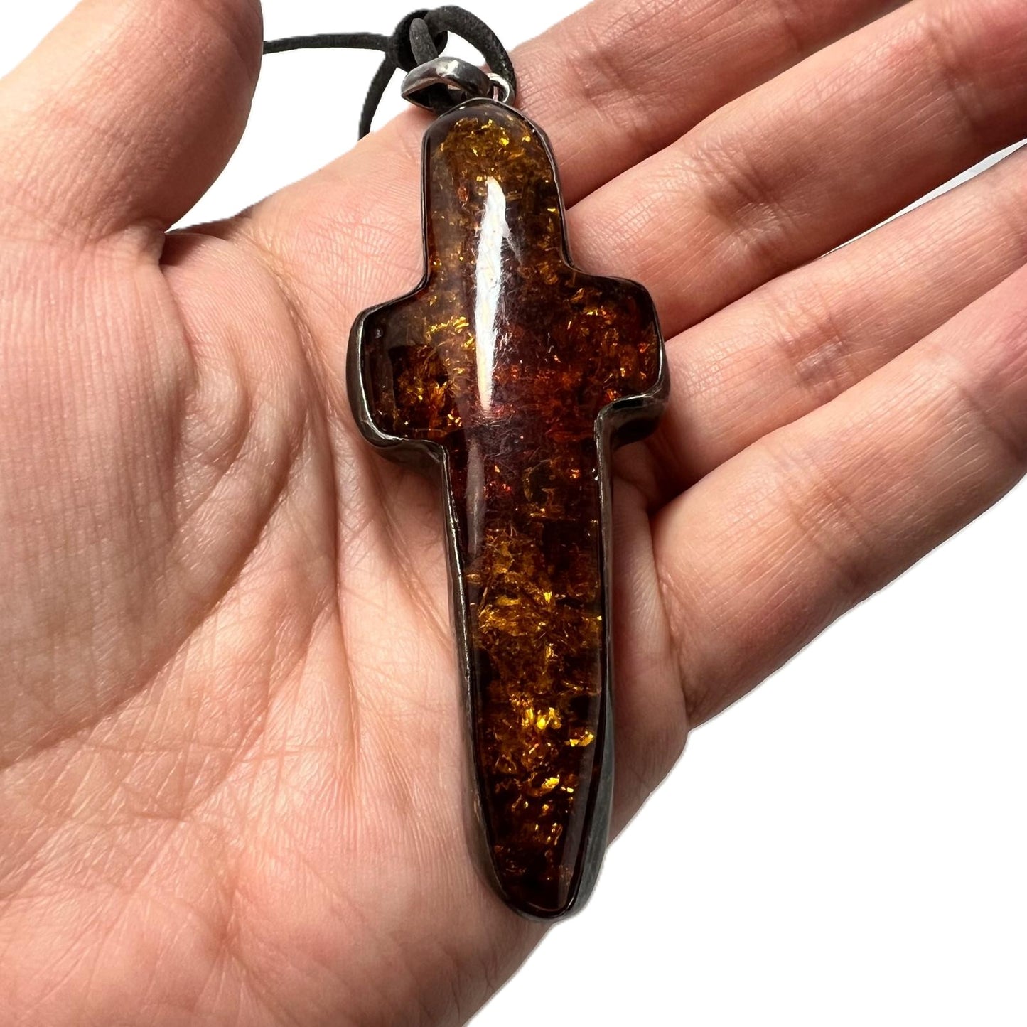 XXL Bernstein Kreuz-Anhänger Silber