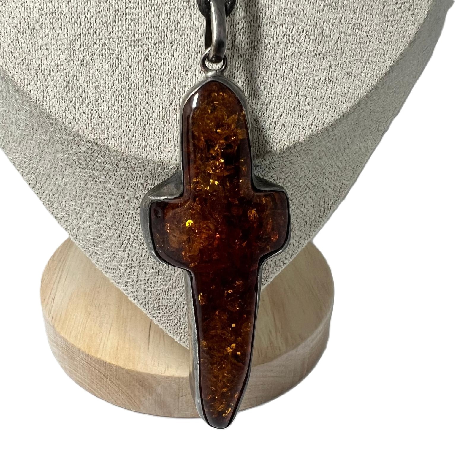 XXL Bernstein Kreuz-Anhänger Silber