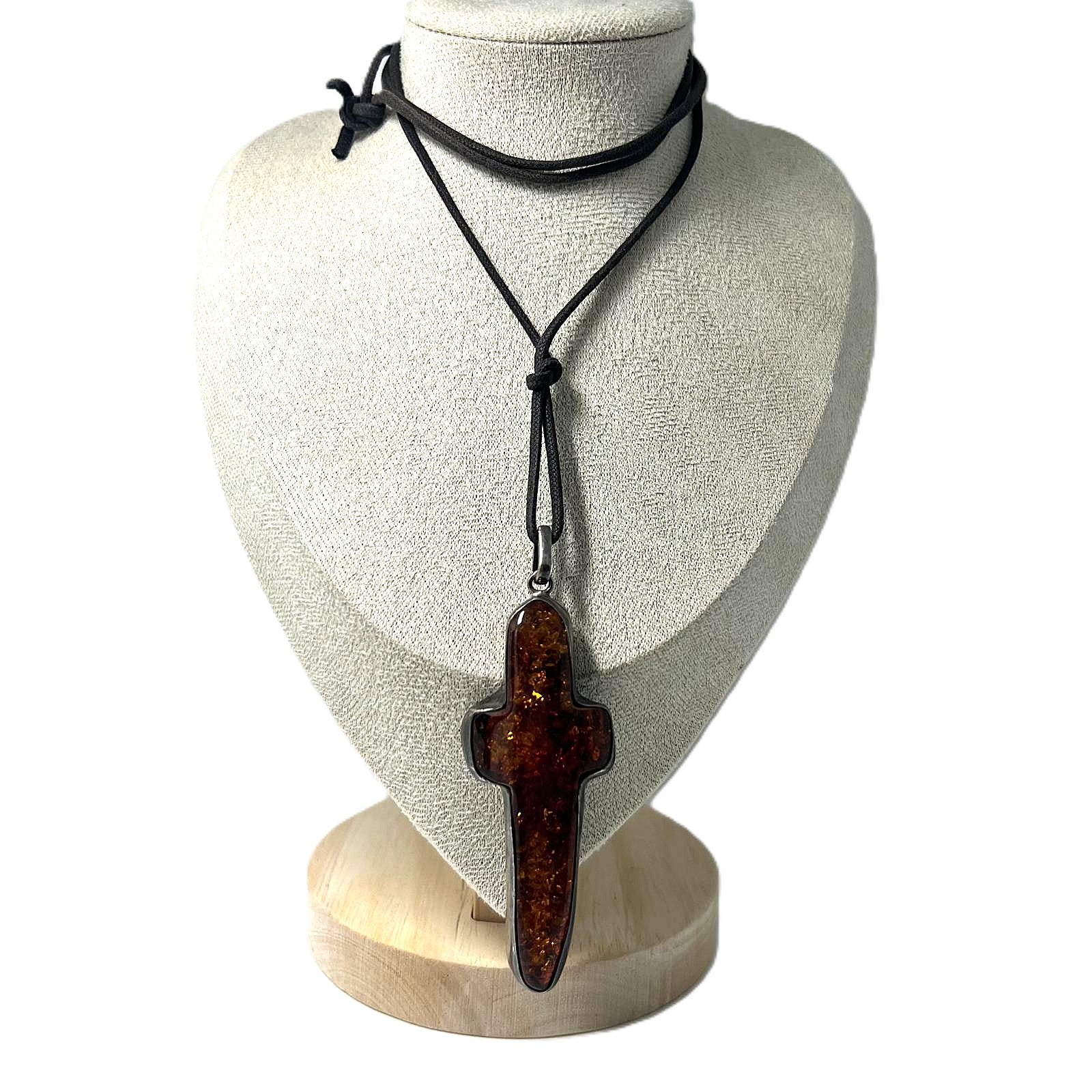 XXL Bernstein Kreuz-Anhänger Silber