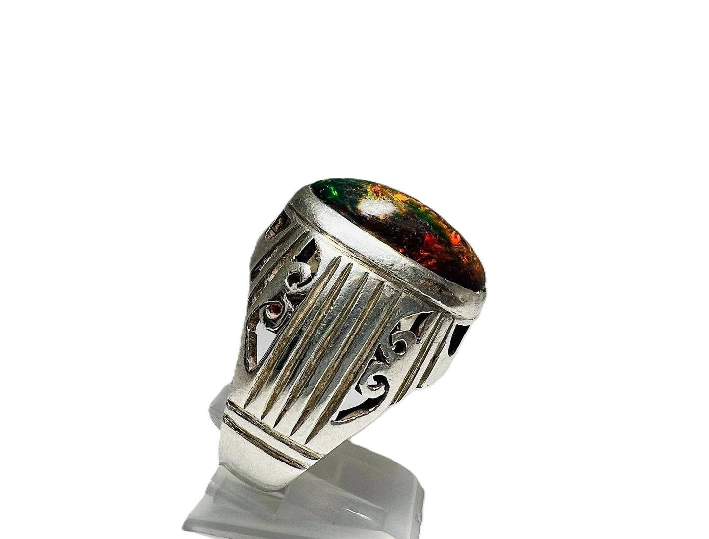 Exklusiver Herrenring mit australischem Black Opal – massives 925 Silber – Sammlerstück