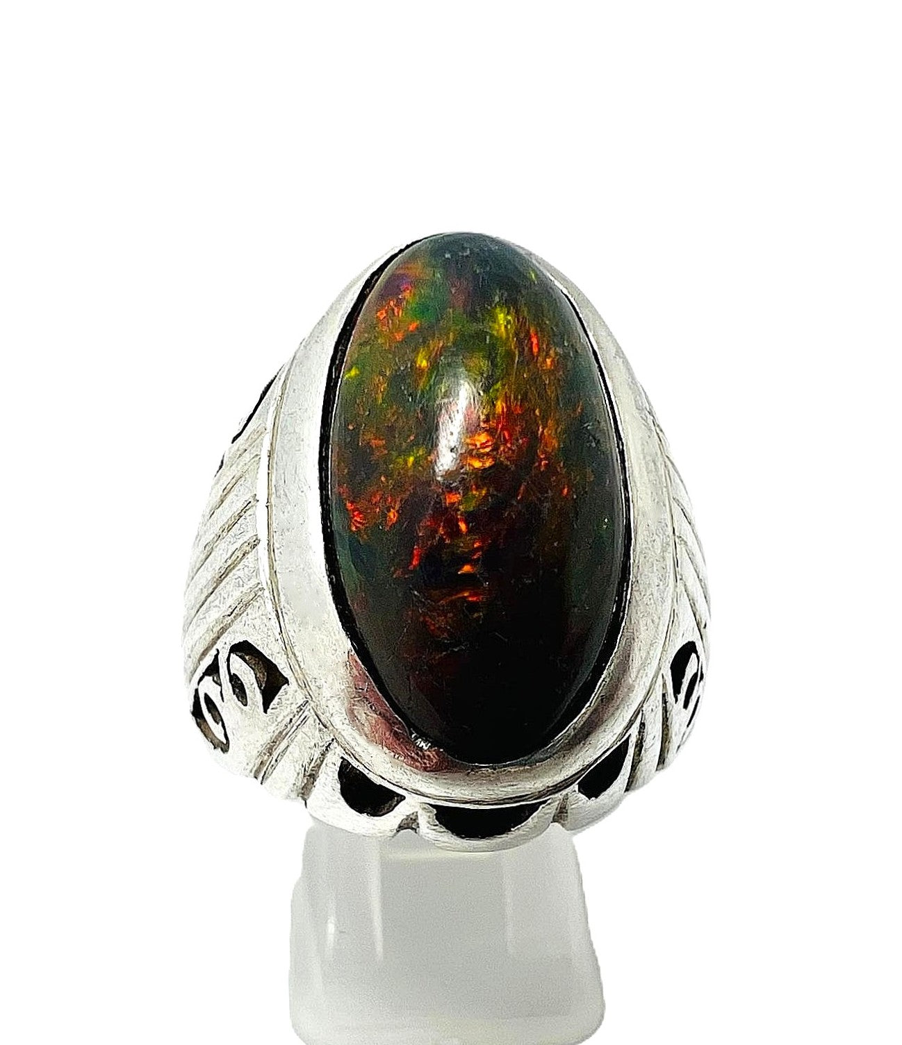 Exklusiver Herrenring mit australischem Black Opal – massives 925 Silber – Sammlerstück