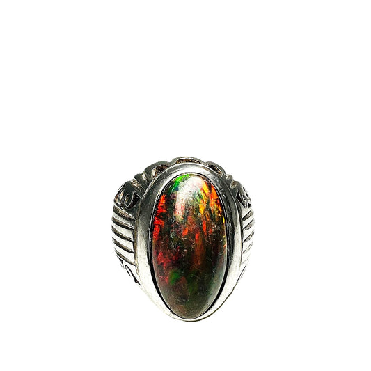 Exklusiver Herrenring mit australischem Black Opal – massives 925 Silber – Sammlerstück
