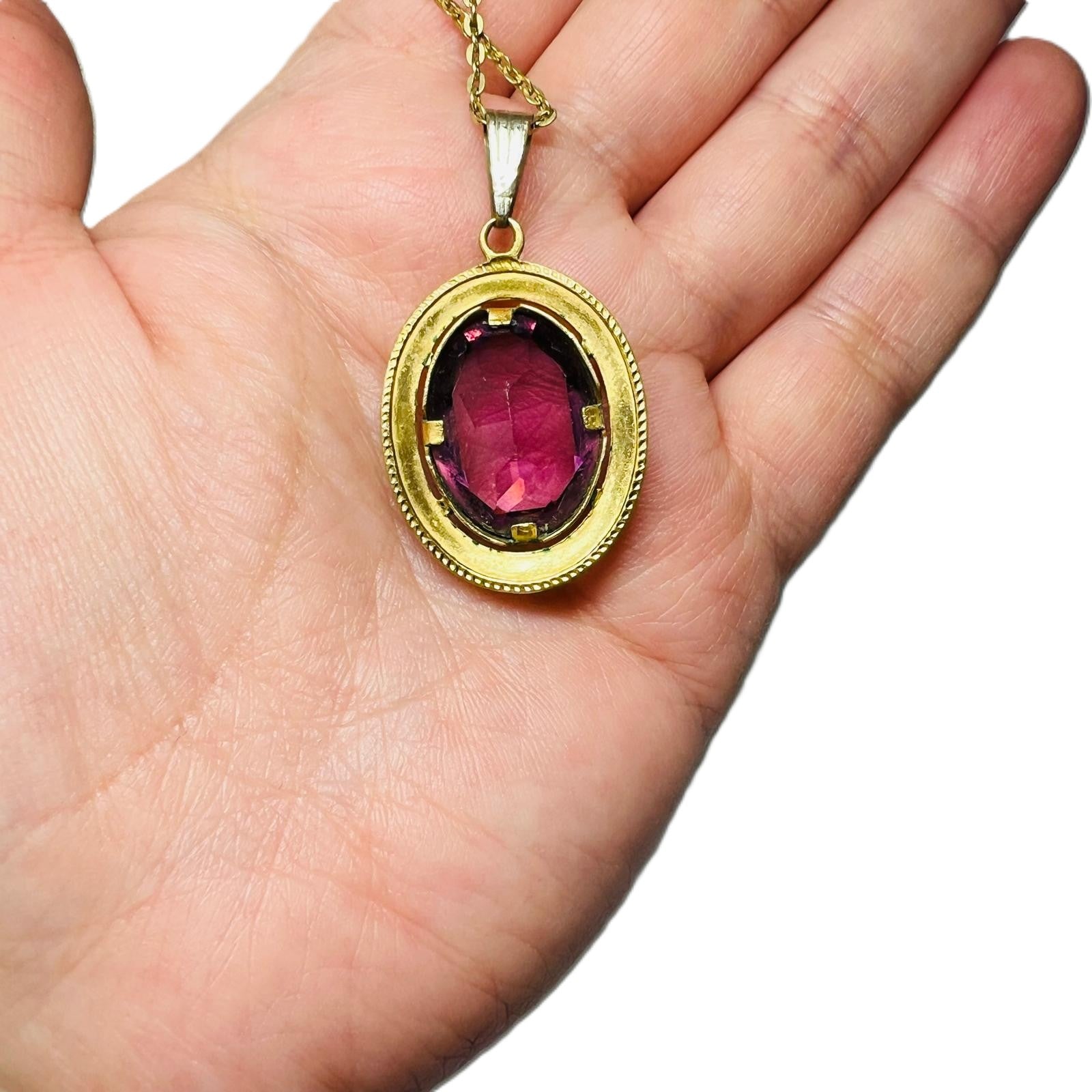  Kette mit ovalem Amethyst lila Kristall Anhänger 
