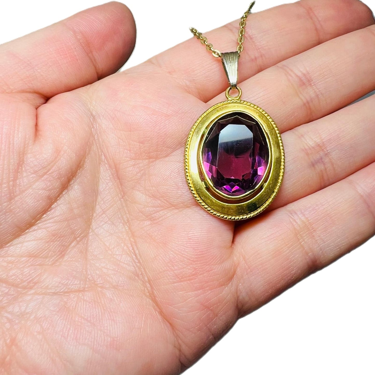  Kette mit ovalem Amethyst lila Kristall Anhänger 