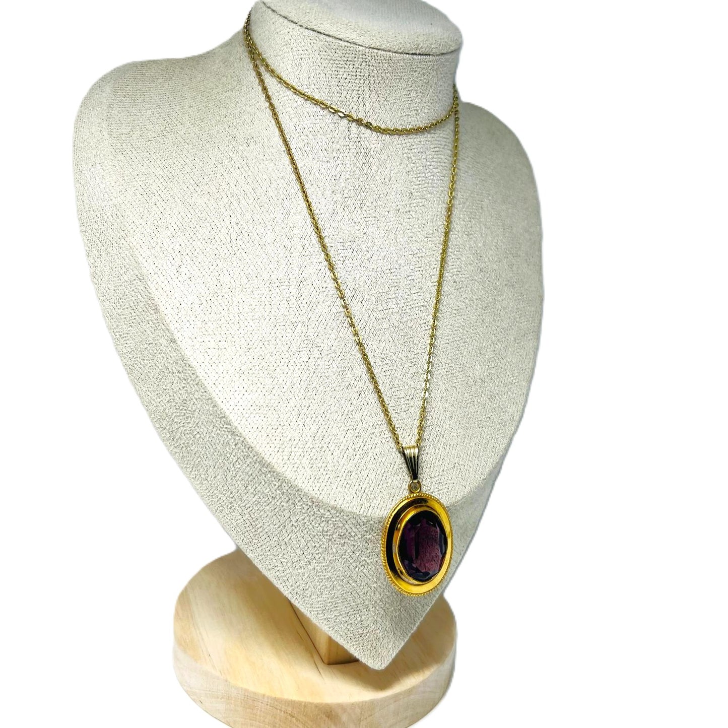  Kette mit ovalem Amethyst lila Kristall Anhänger 