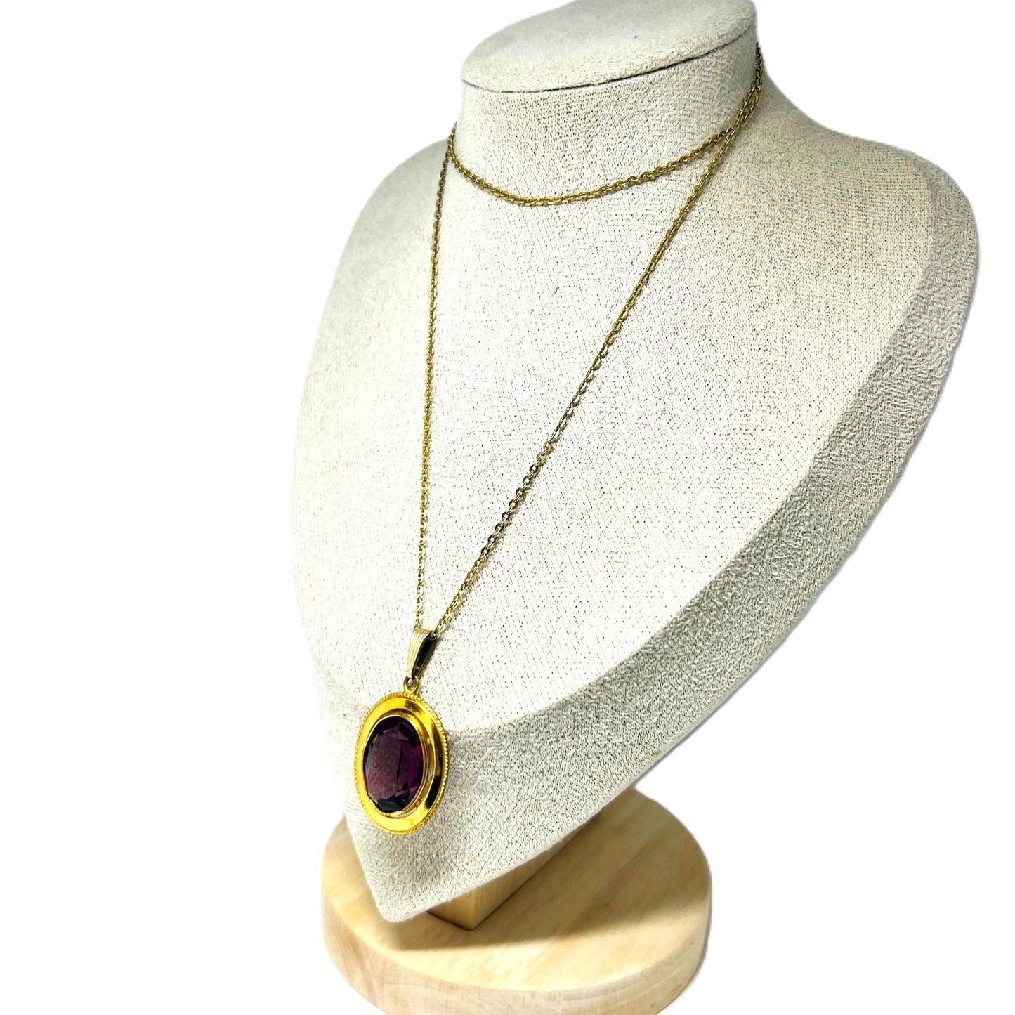  Kette mit ovalem Amethyst lila Kristall Anhänger 