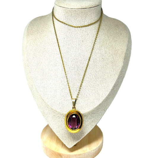  Kette mit ovalem Amethyst lila Kristall Anhänger 