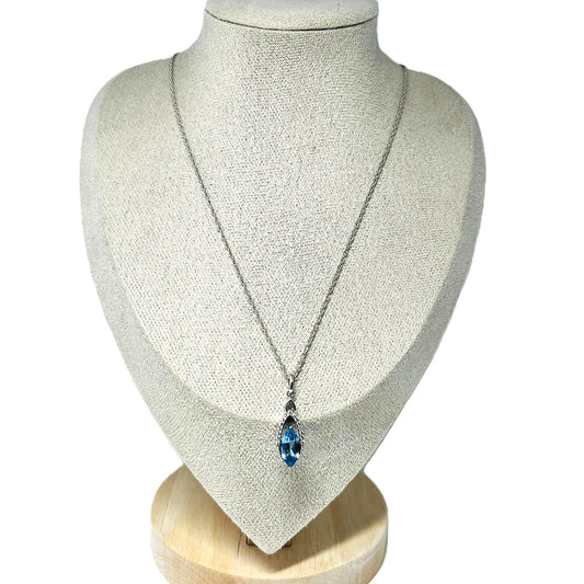 925 Silber Kette mit topasblauem Kristall