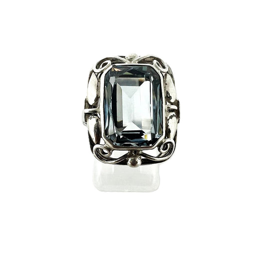 Antiker 800 Silberring mit großem Aquamarin 